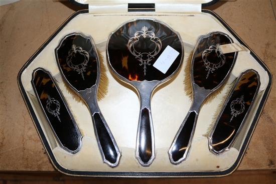 Silver & tortoiseshell dressing table set